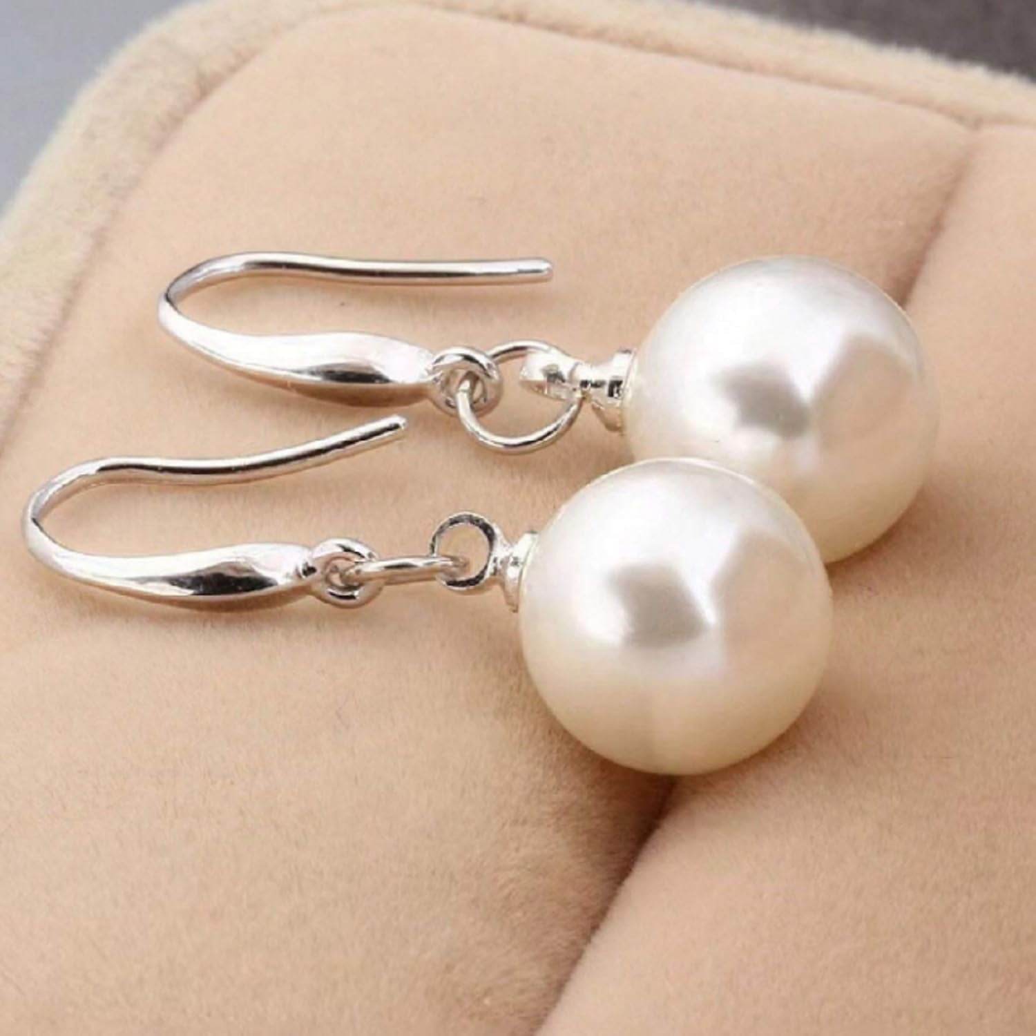 925 Genuine Sterling Elegant Silver 10mm Pearl Drop Earrings, Women's Jewelry Ear Hook Earrings[r608]