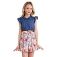 thumbnail image 1 of Oyolan Robe en Denim pour Filles, Manches Volantées, Col à Revers, Ourlet à Volants Floral, Robe Trapèze, Robe d'Été Décontractée, Rose, 10, 1 of 7