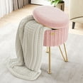 thumbnail image 2 of LammaLoe Small Round Ottoman with Storage, Pleated Velvet Ottoman Foot Stool with Lid, Upholstered Vanity Stool for Living Room & Bedroom, Pink, 2 of 8