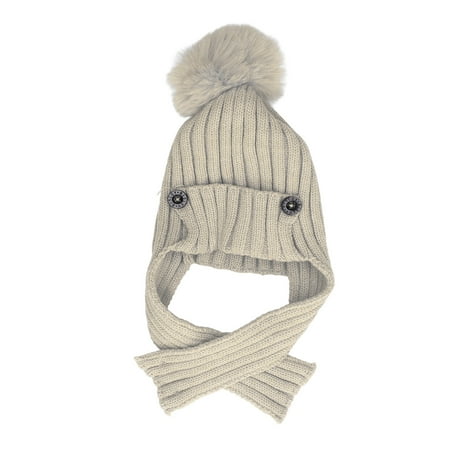 

Wool Hat One Piece Head Hat Double Layer Keep Warm Toddler Scarf For Baby 0-2 Years Old Khaki
