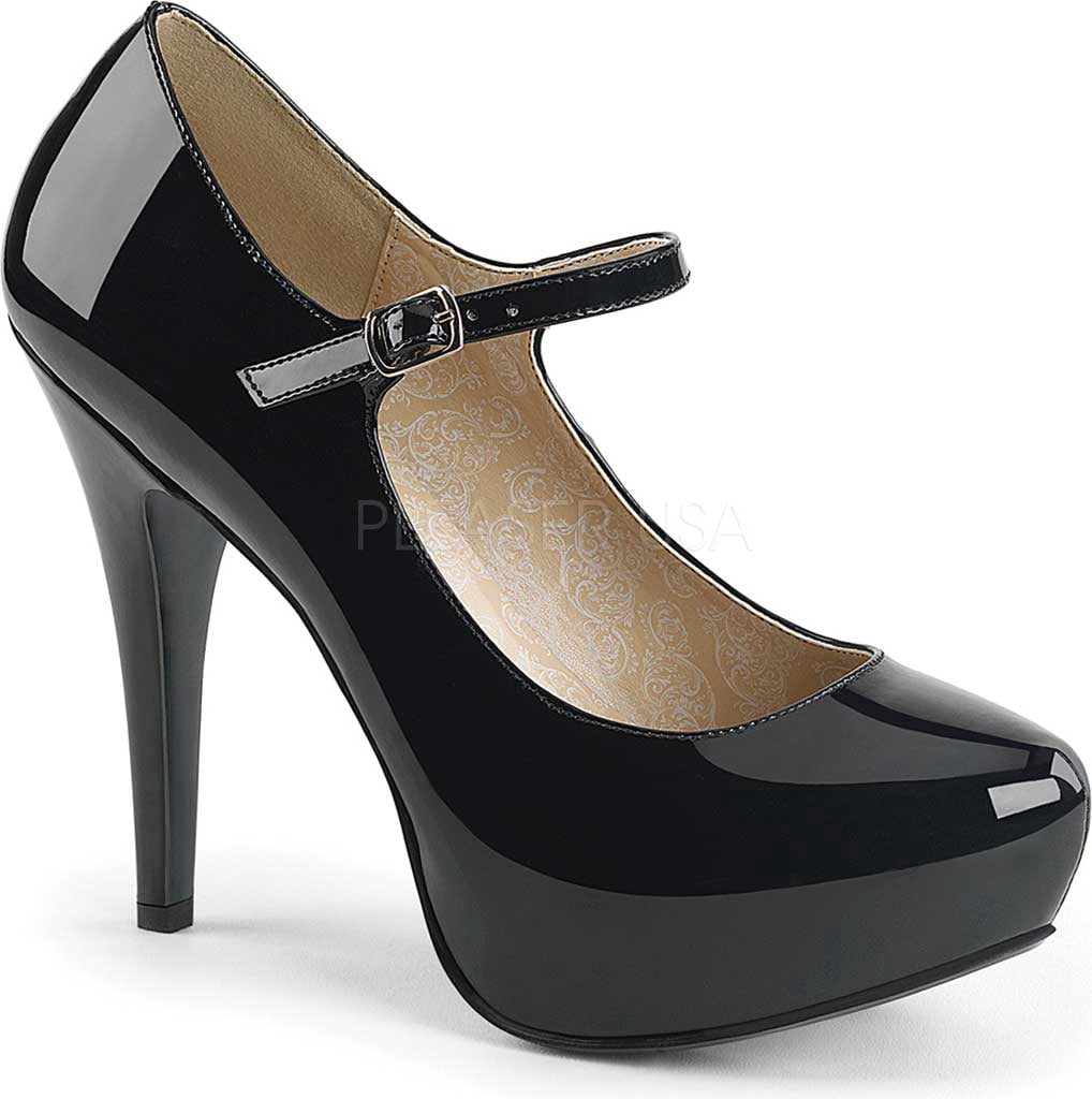 Pleaser Women's Cutiepie-02/B Mary Jane Pump - Black Patent, 4.5 Inch Heel, 1 Inch Platform, Size 5