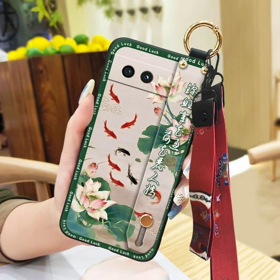 LYM-Phone Case For Google Pixel 8A, Anti-dust Phone Holder Lanyard Kickstand Soft case Wristband Back Cover Dirt-resistant Elderly lady Ring Durable Protective Anti-knock Silicone
