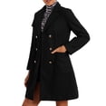 thumbnail image 4 of Abrigo largo INSPIRE CHIC para mujer, con solapa de muesca, de doble botonadura y mangas largas, color negro S, 4 of 6