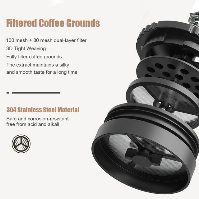 Coffee Kettle,2-layer Filter Mesh Maker Cup Coffee Cup Coffee Tea Coffee Cup Mesh Walled Stainless French Press With Stainless Steel Coffee Tea Portable Maker 2 Layer Steel And 2-layer 2 Layer Filter