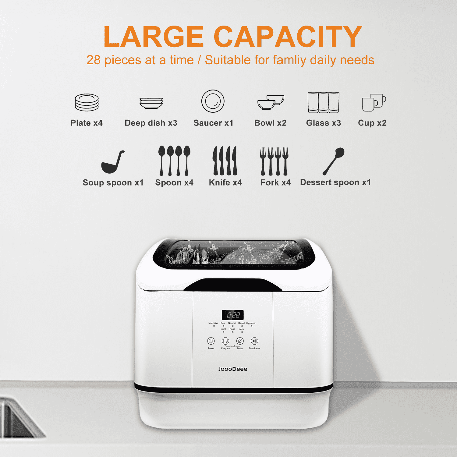 16.5 in. Black Portable Countertop Dishwasher With 5-Liter Built-In Water  Tank
