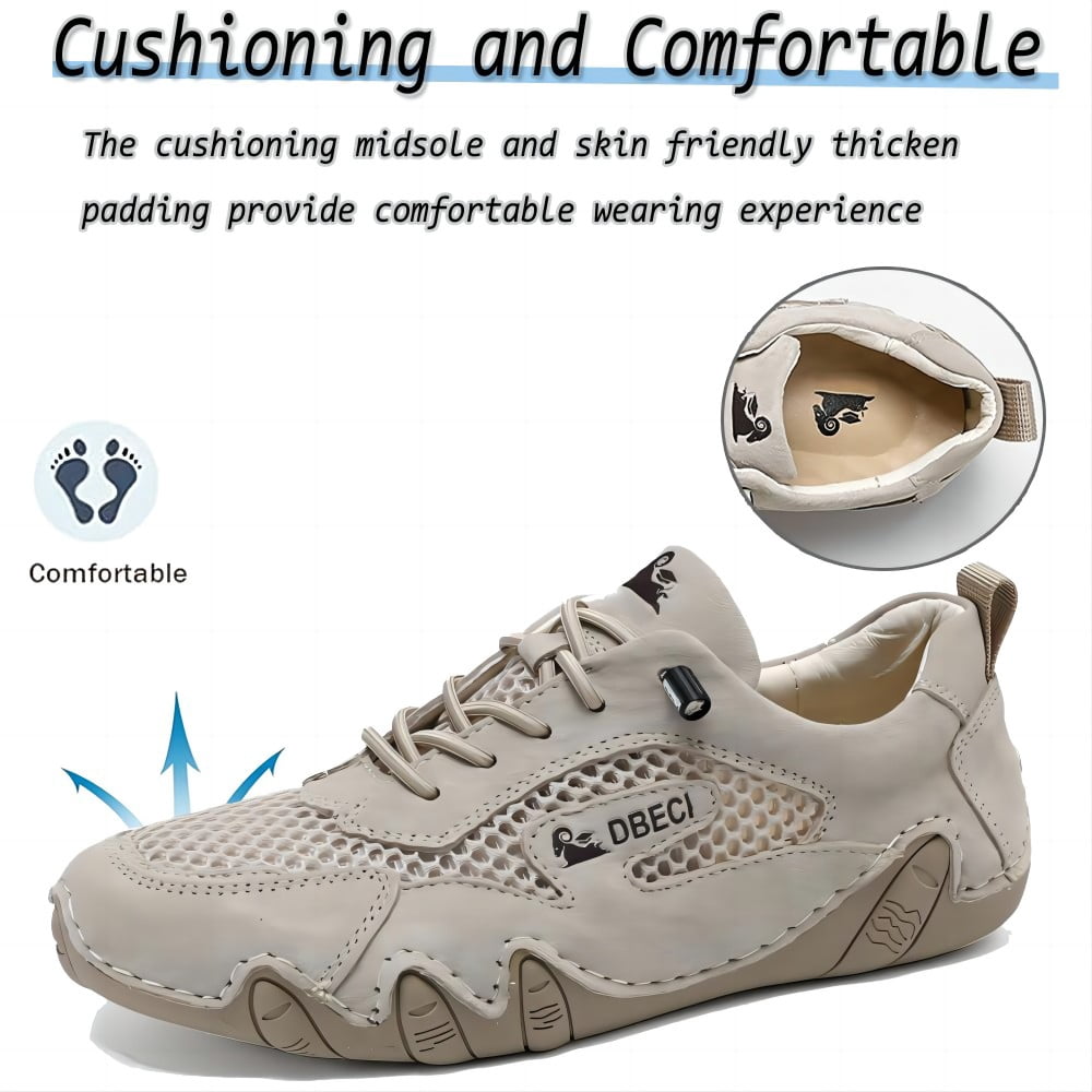 Men's Casual Outdoor Sneakers Breathable Comfort Waterproof for Hiking Mesh Non-Slip Summer Lightweight Classic Shoes Beige 7.5 US