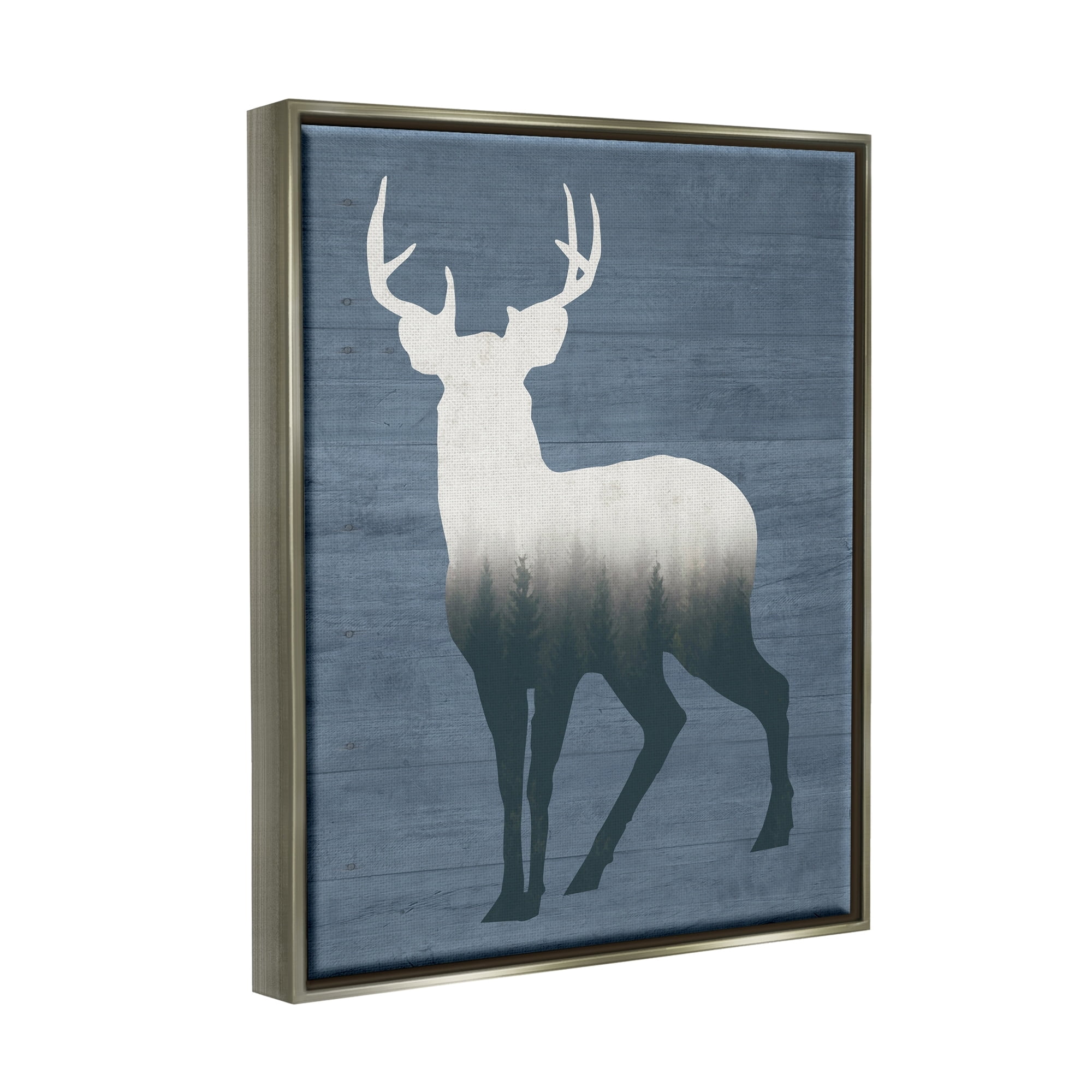 Stupell Industries Rustic Deer Silhouette Cabin Style Grain Pattern Graphic Art Luster Gray Floating Framed Canvas Print Wall Art, Design by Lettered and Lined
