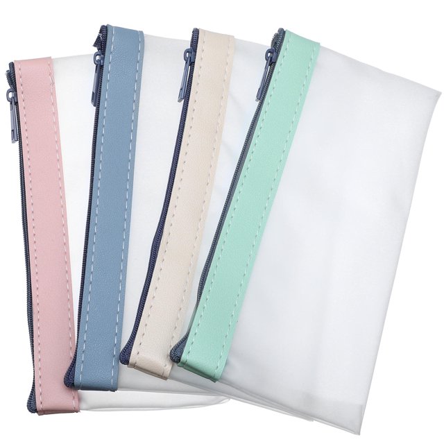 OULII 4 Pcs Sacs à Argent Transparents avec Fermeture Éclair TPU Protection de la Vie Privée Compartiment Rectangulaire pour École