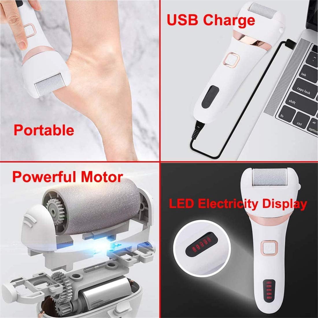 LNKOO Electric Foot Callus Remover Kit Rechargeable callous removers 2 Grinding Heads Portable Waterproof foot file, Professional Pedicure Tools Feet Care for Dead Hard Cracked Dry Skin