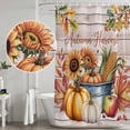 thumbnail image 5 of Fall Pumpkins Shower Curtain, Waterproof Shower Curtains for Bathroom, Thanksgiving Sunflowers Leaves Rustic Plank Washable Fabric Bathtub Curtain Set Bath Decor with 12 Hooks Long 72"x84", 5 of 8