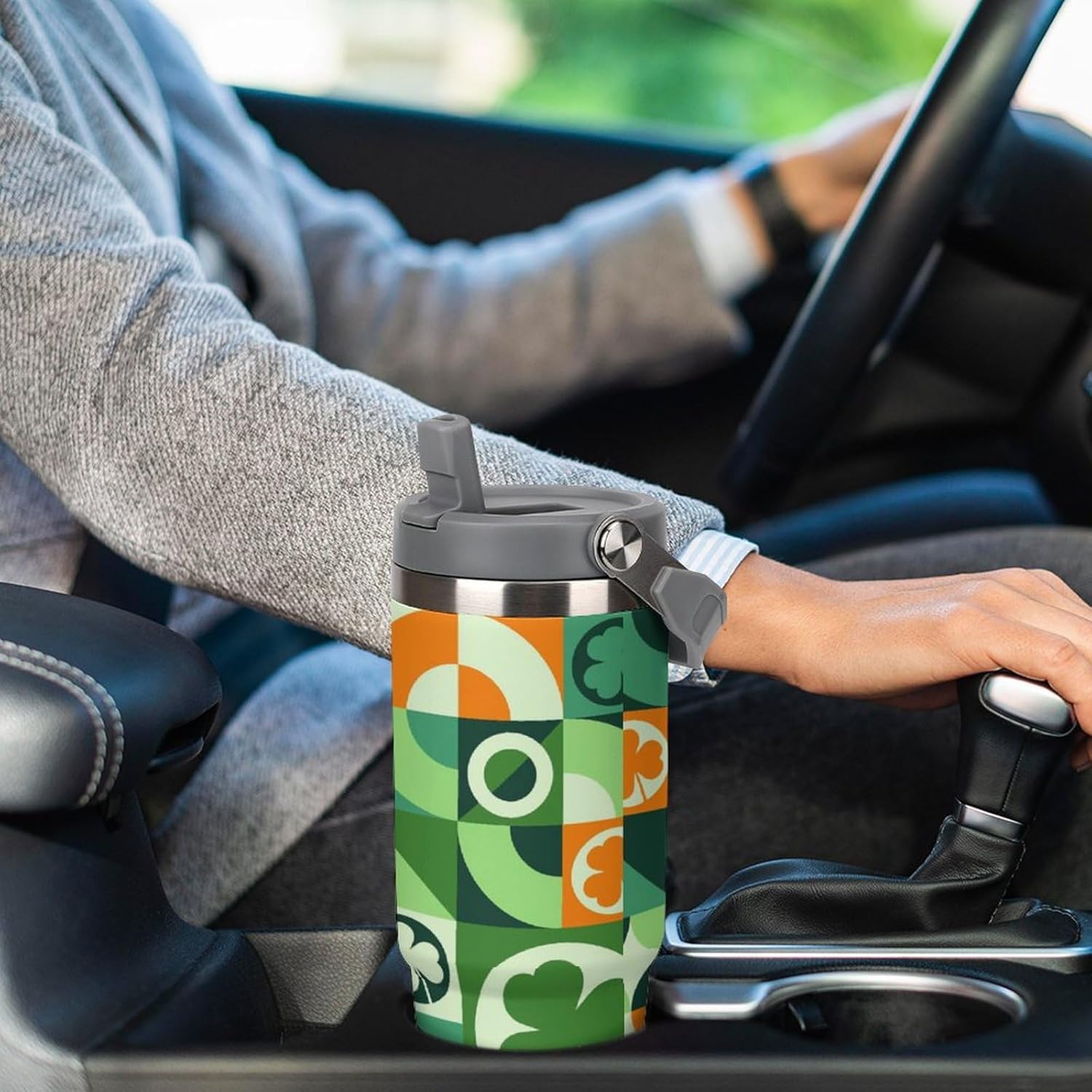 St Patrick's Day 30oz Water Bottle with Handle & Straw,Fits in Cup Holder,Leak Resistant Tumbler-Reusable Insulated Stainless Steel,Gifts for Women & Men