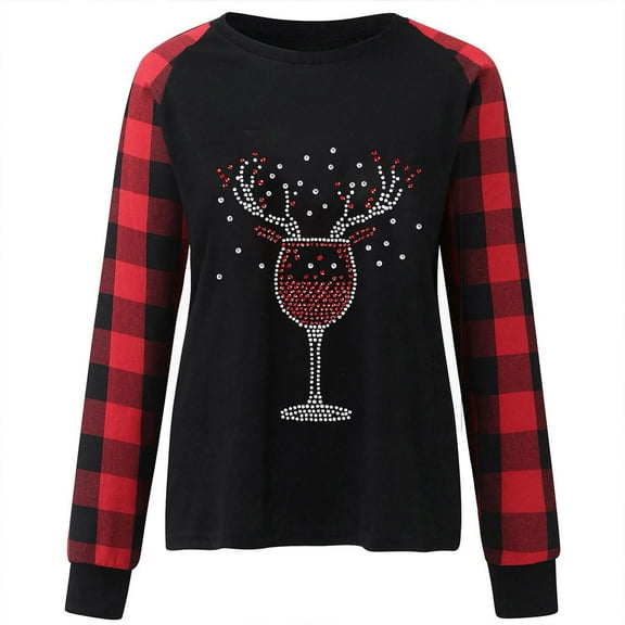 FDGIU Women's Christmas Long Sleeve T-Shirt - Lightweight Christmas Tree Graphic Top, Snowflake Sequined Blouse, Xmas Vacation Casual Sweatshirt