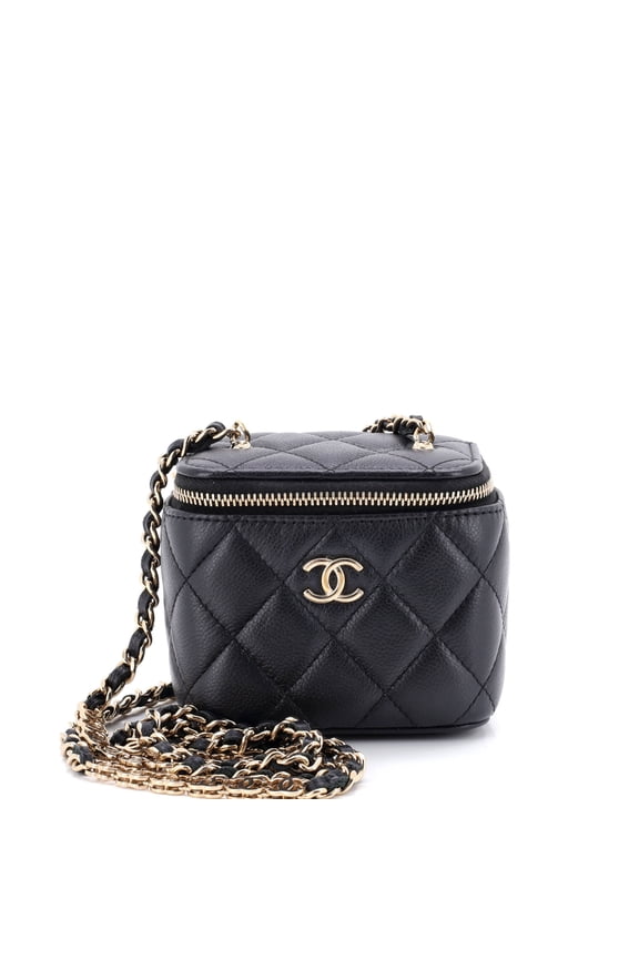Pre-Owned Tiny CC Link Vanity Case with Chain Quilted Caviar Mini By Rebag