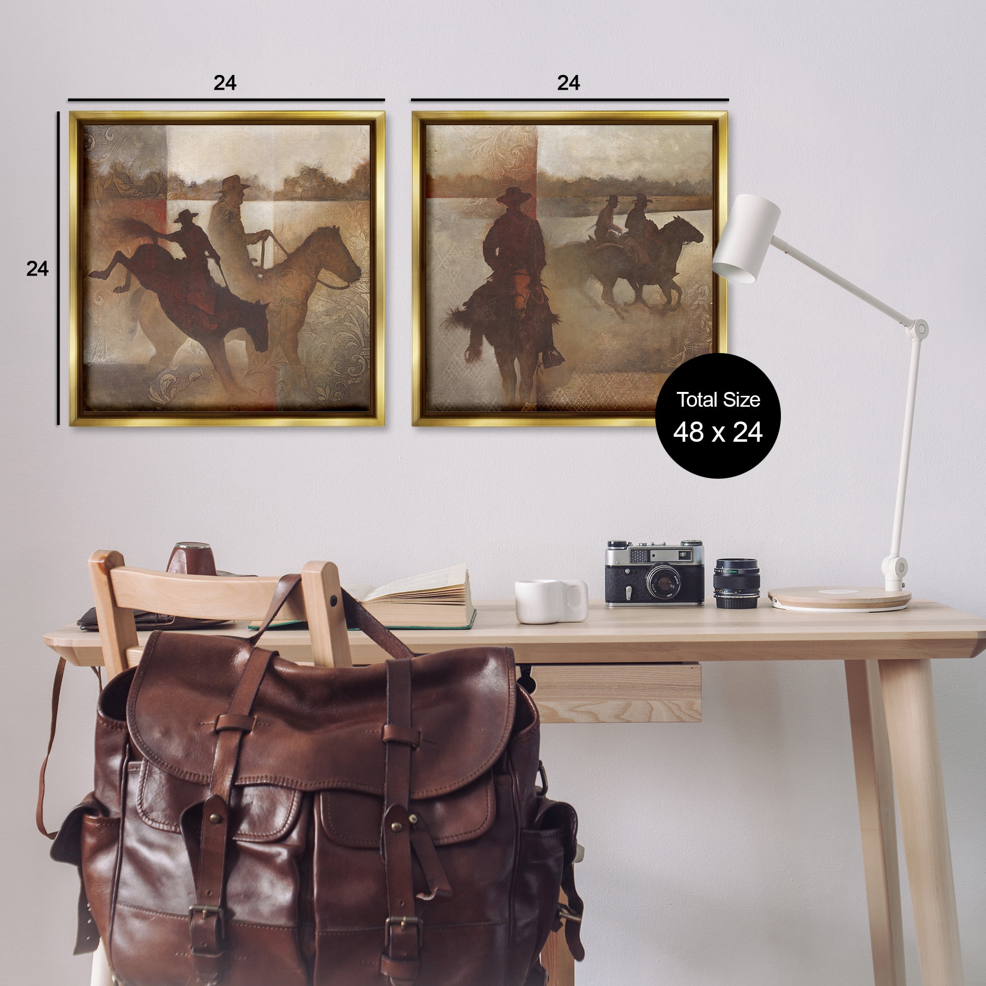 Stupell Industries Rodeo Cowboy Silhouette Animals & Insects Painting Gold Floater Framed Canvas Art Print Wall Art, 25 x 25, Set of 2