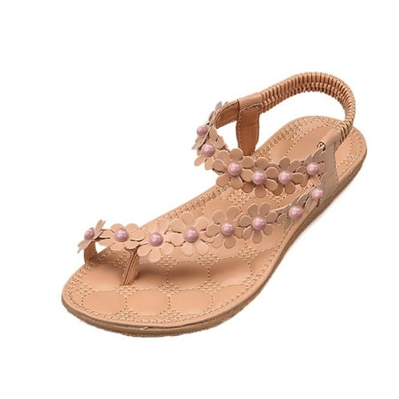 

Women Summer Flower Beads Flip-flop Shoes Flat Sandals Beach Shoes Casual