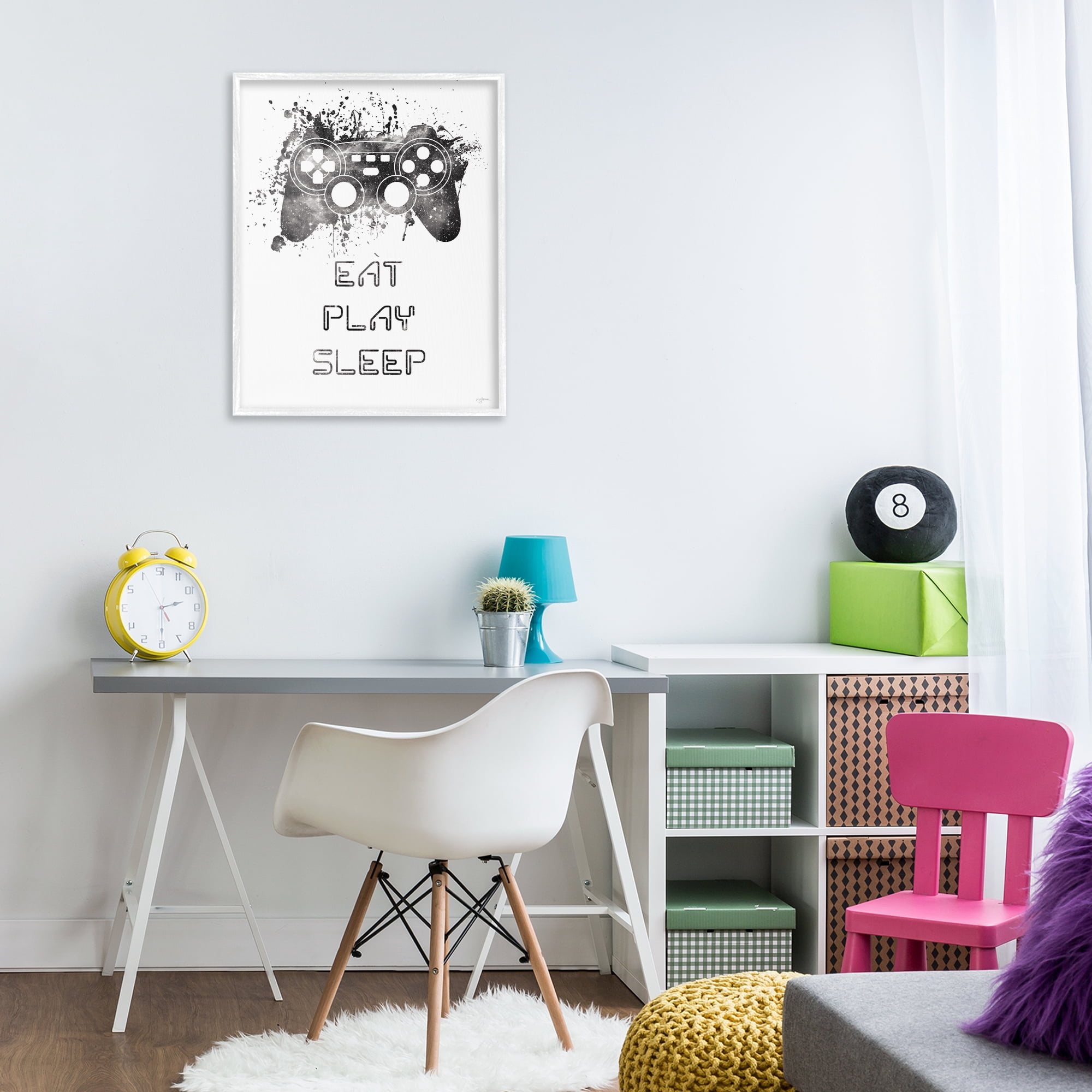 Stupell Industries Eat Play Sleep Gaming Typography Painting White Framed Art Print Wall Art, 24 x 30