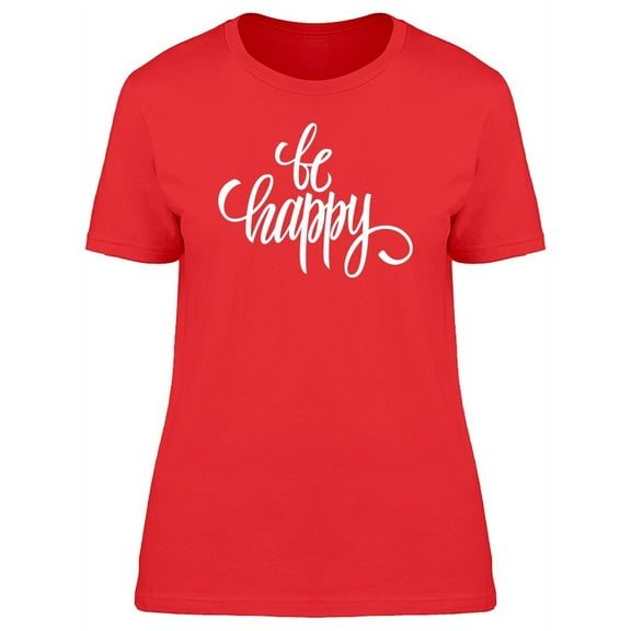 Be Happy Cute Swirl Doodle T-Shirt Women -Image by Shutterstock, Female Medium