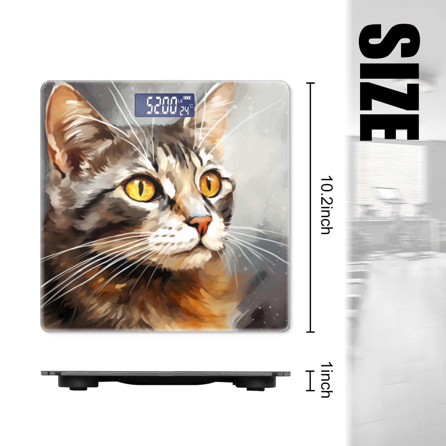 High Precision Body Weight Scale Smart Bathroom Scales with Large LCD Display(400lbs),Decorative for Bedroom-Cute Cat Against Grey Background
