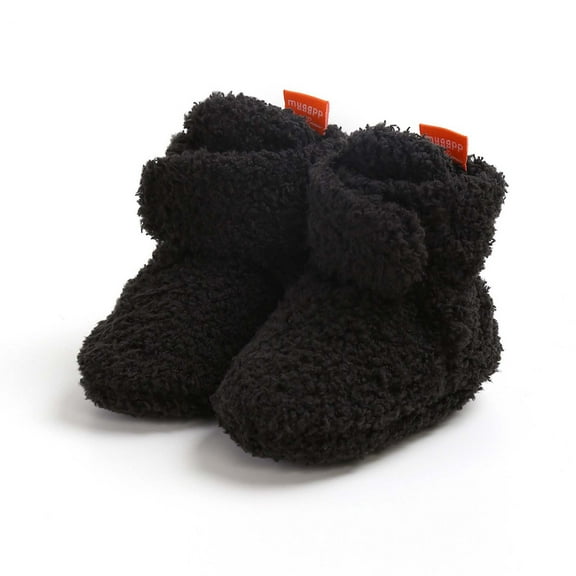 ZHOGXU Big Boys Girls Sneakers Soft Sole Solid Color Plush Warm Comfortable Thickened Walking Shoes For Casual Daily Wear Black 0-6 Months