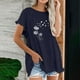 thumbnail image 2 of Blusa de manga corta con estampado regular de flecos y cuello redondo de algodón y cáñamo para mujer OAVQHLG3B Store  lin121212, 2 of 5