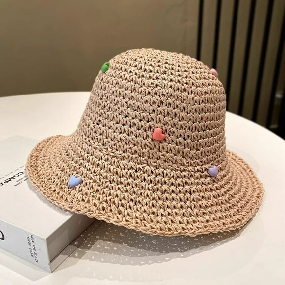 SikaFu Fisherman's Hat Women's Edition Sweet Three Dimensional Love Grass Hat Sunscreen Beach Sunscreen Fashion Versatile Grass Hat