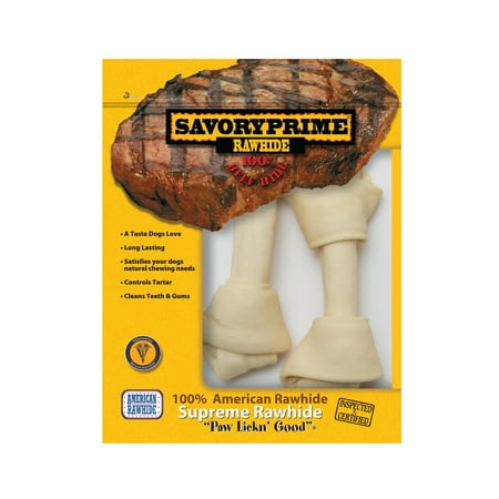 UPC: 0810359221076 | Savory Prime 6-7  White Supreme Knotted Rawhide Bone 2 Count