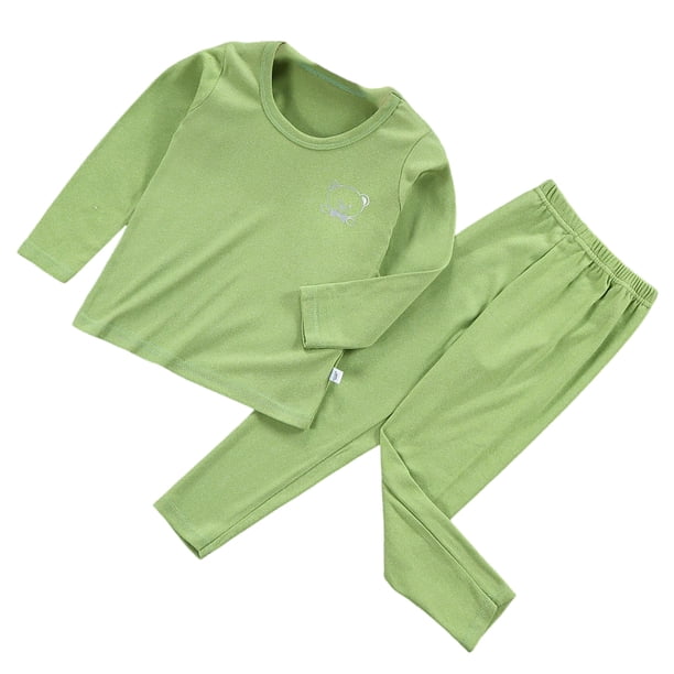 sweethay Ropa interior térmica para niños, manga larga elástica, cuello redondo, Otoño Invierno, oficina, escuela, exterior, Tops cálidos, traje Pijama Verde 90cm sweethay AP013185-20