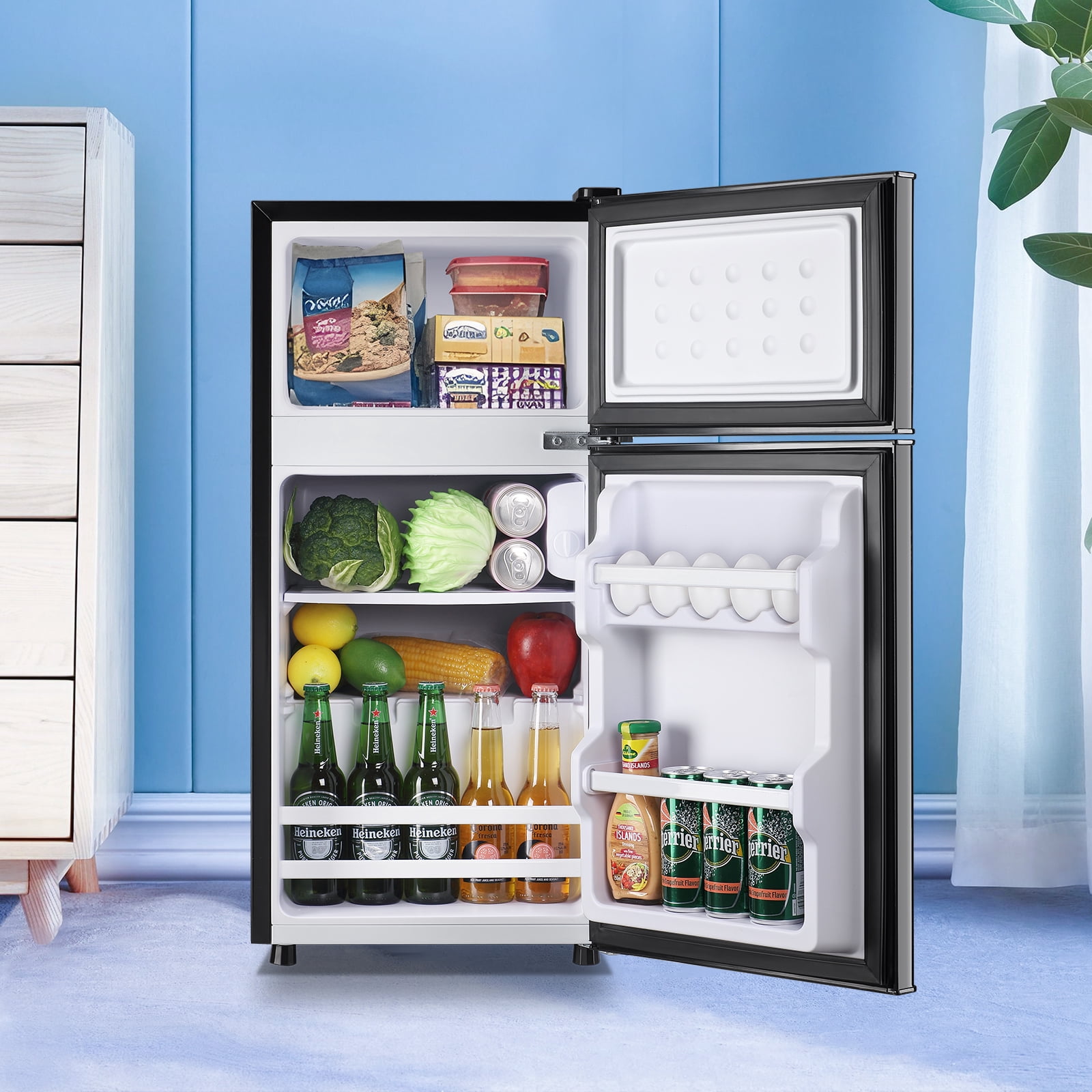Tacool Apartment Size Mini Fridge Dual Door 2.4Cu.ft Dorm Small Refrigerator with Freezer, Dark Grey, New