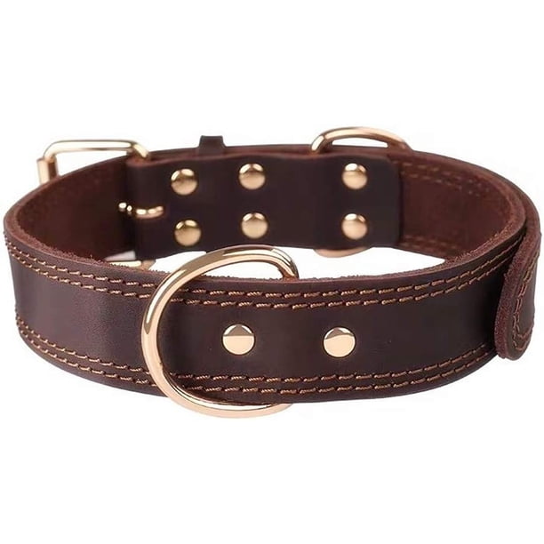 Collar de cuero personalizado para perro con placa de identificación / Cuero duradero y suave al tacto (L) 50CM-60CM