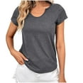 thumbnail image 2 of HOMBOM 2025 Women Blouses Dressy Summer Gray Solid Basic Crew Neck Short Sleeve T-shirt M, 2 of 5