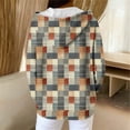 thumbnail image 3 of Womens Plaid Jackets Hooded Full Zip Drawstring Cardigan Loose Stylish Casual Ribbed Hoodie Outwear With Pockets (XL, Khaki), 3 of 7