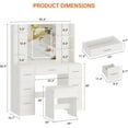thumbnail image 2 of Twister.CK 7 Drawers Vanity Desk Set with Mirror, 3 Color LED Lights and Power Outlet, Makeup Vanity Table with Chair, Hair Dryer Rack, Dressing Table for Bedroom, White, 2 of 7