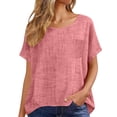 thumbnail image 5 of Htigea Women's Crew Neck Tee Linen Short Sleeve T Shirts Casual Loose Fit Pullover Summer Gauze Tops with Chest Pocket Hot Pink S, 5 of 6