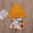 thumbnail image 4 of 2Pcs Sweet Style Little Girls Outfit, Summer Solid Color Flouncing Sleeveless Suspender Top + Creative Flower Printing Shorts Set, 4 of 4