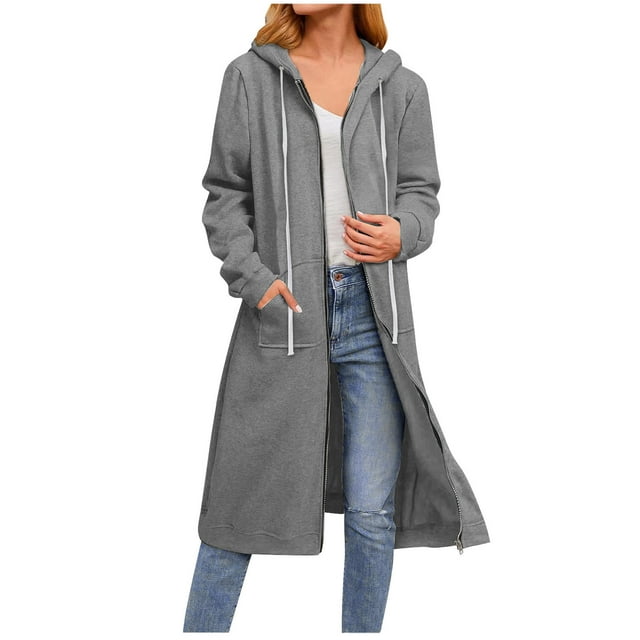 LOVZFMLL Vestes pour Femmes Décontractées à Manches Longues avec Poche à Fermeture Éclair, Sweat à Capuche