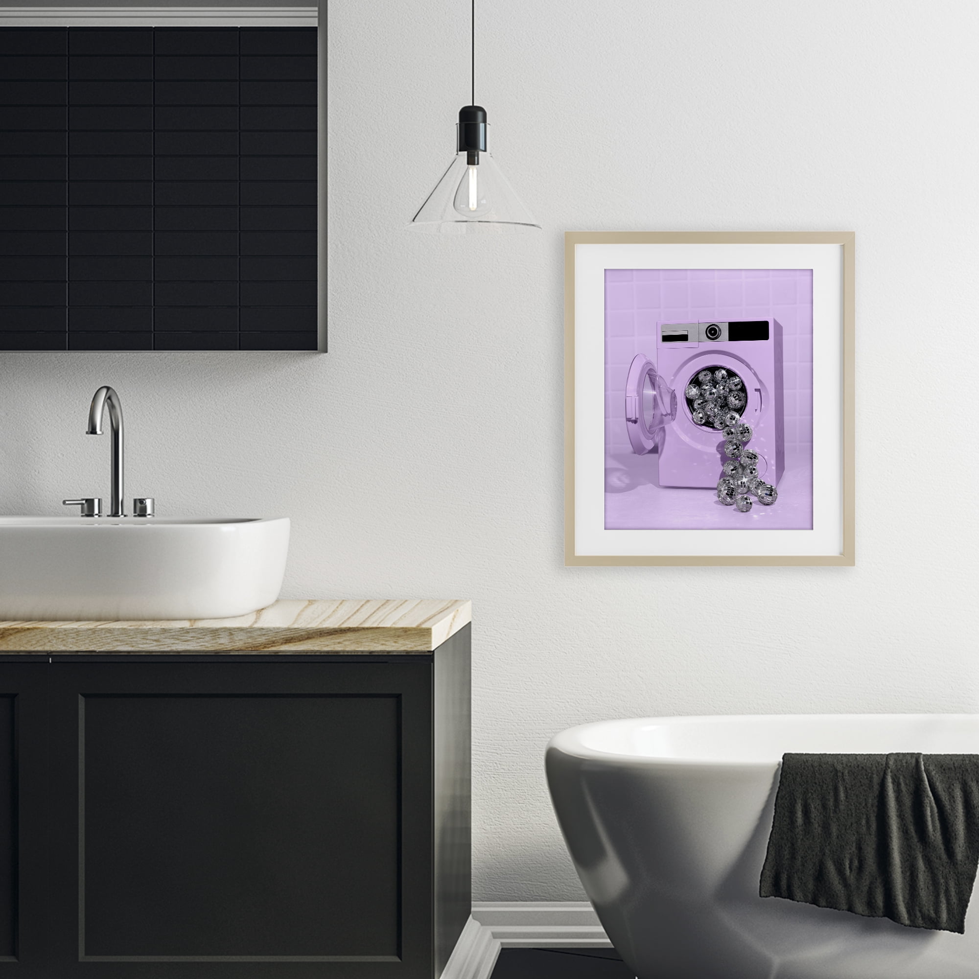 Stupell Industries Disco Laundry Machine over Purple Birch Framed Print Under Glass, design by LISH Creative