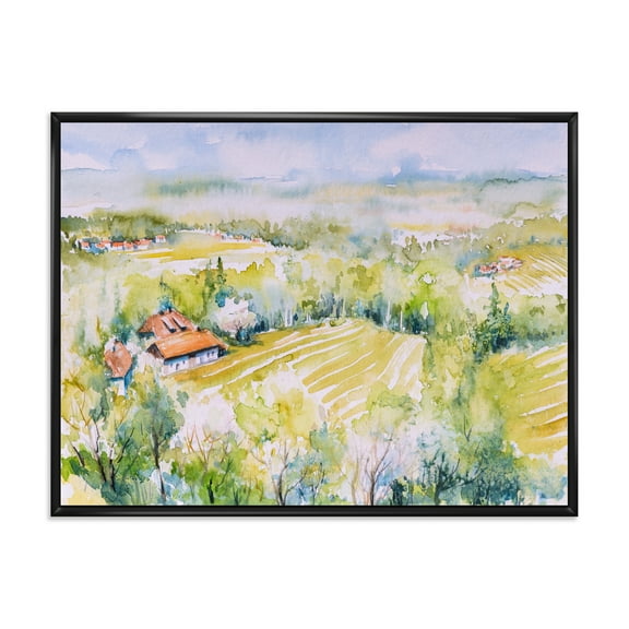 Designart 'Abstract Blossoming Green Fields In Countryside ' Country Framed Canvas Wall Art Print