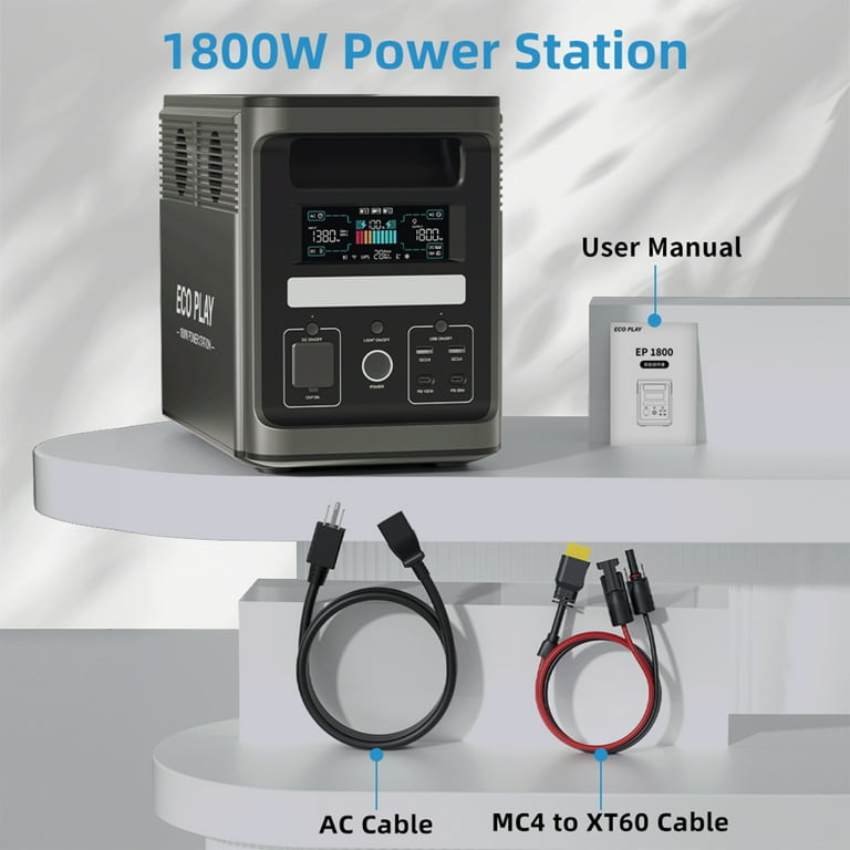 Eco Play 1800W Continuous Portable Power Stations, 1536Wh LiFePO4