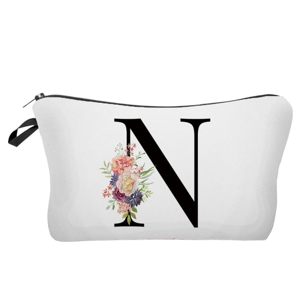 Regalos para las Mujeres Bolsa de Maquillaje de la Carta de la Flor, Bolsa de Maquillaje de la Carta, Bolsa de Maquillaje de la Primera Carta, Regalo de Cumpleaños de las Señoras, Amiga de la Madre, B
