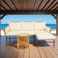 thumbnail image 2 of 3 Pieces Patio Conversation Set,Wicker Furniture Sets,All-Weather Outdoor Sectional Sofa Set with Table & Cushions for Patio Deck Garden Poolside Yard,Light Yellow, 2 of 15