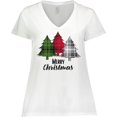 thumbnail image 3 of Inktastic Merry Christmas Plaid Trees Women's Plus Size V-Neck T-Shirt, 3 of 5