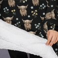thumbnail image 3 of Oversized Wearable Blanket Hoodie,Black Highland Cow Flower Pattern Sherpa Blanket Hoodie with Super Pockets,Super Warm Fuzzy Pullover for Women & Men, 3 of 6