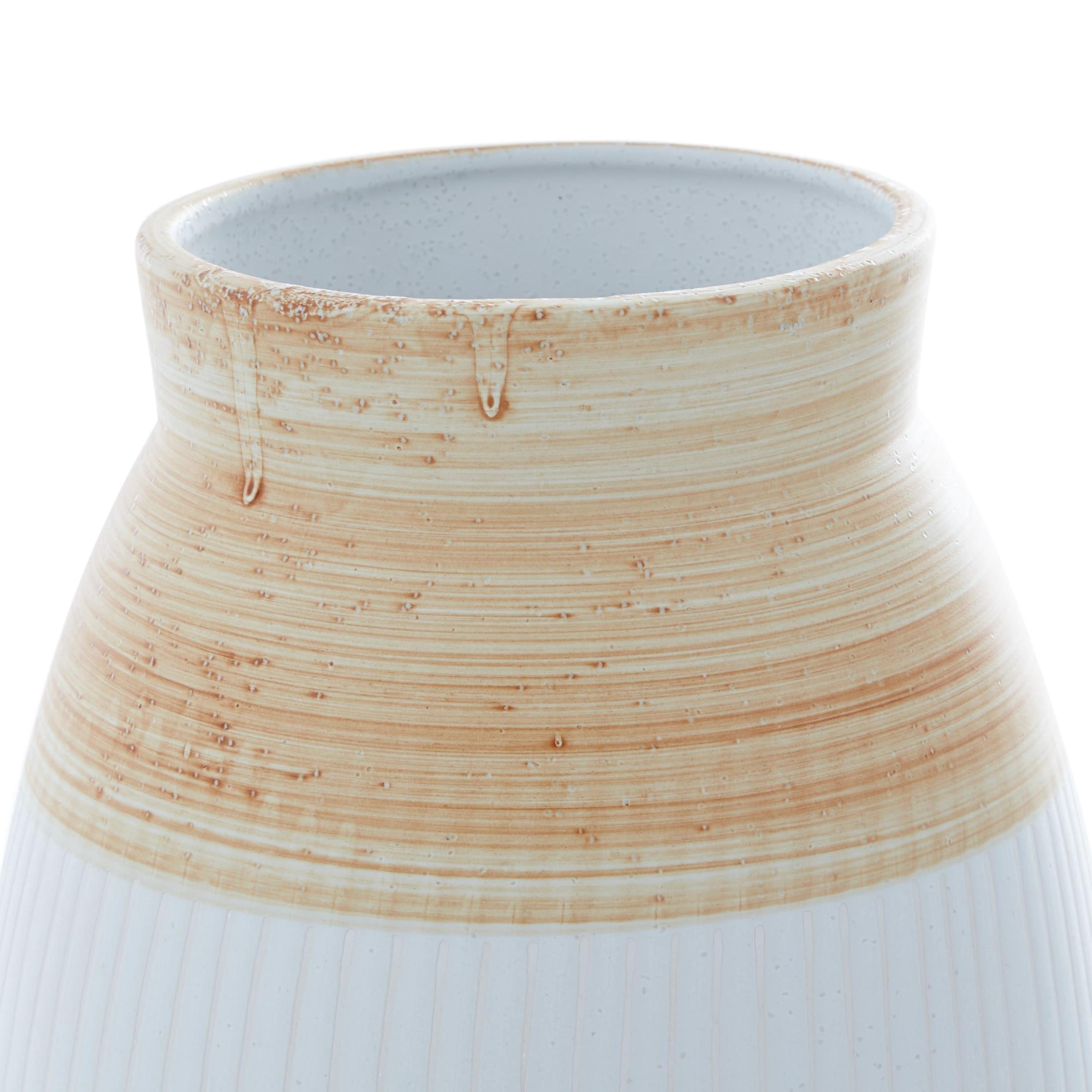 DecMode 13" Handmade Brown Ceramic Vase with Terracotta Accents