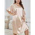 thumbnail image 4 of DAKIMOE Plus Nightgowns for Women Satin Sleepwear V Neck Nightshirt Sexy Night Dresses Flutter Sleeve Cozy Silky Sleep Dress Pajamas, Pink, 4XL, 4 of 7
