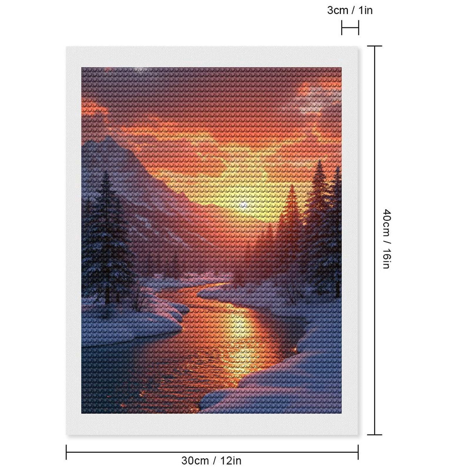 Diamond Art Kits for Adults, Mountain Sunset Winter River Scene 5D Diamond Painting Kits for Adults Beginners, DIY Full Drill Diamond Painting, Gem Art and Crafts 12x16