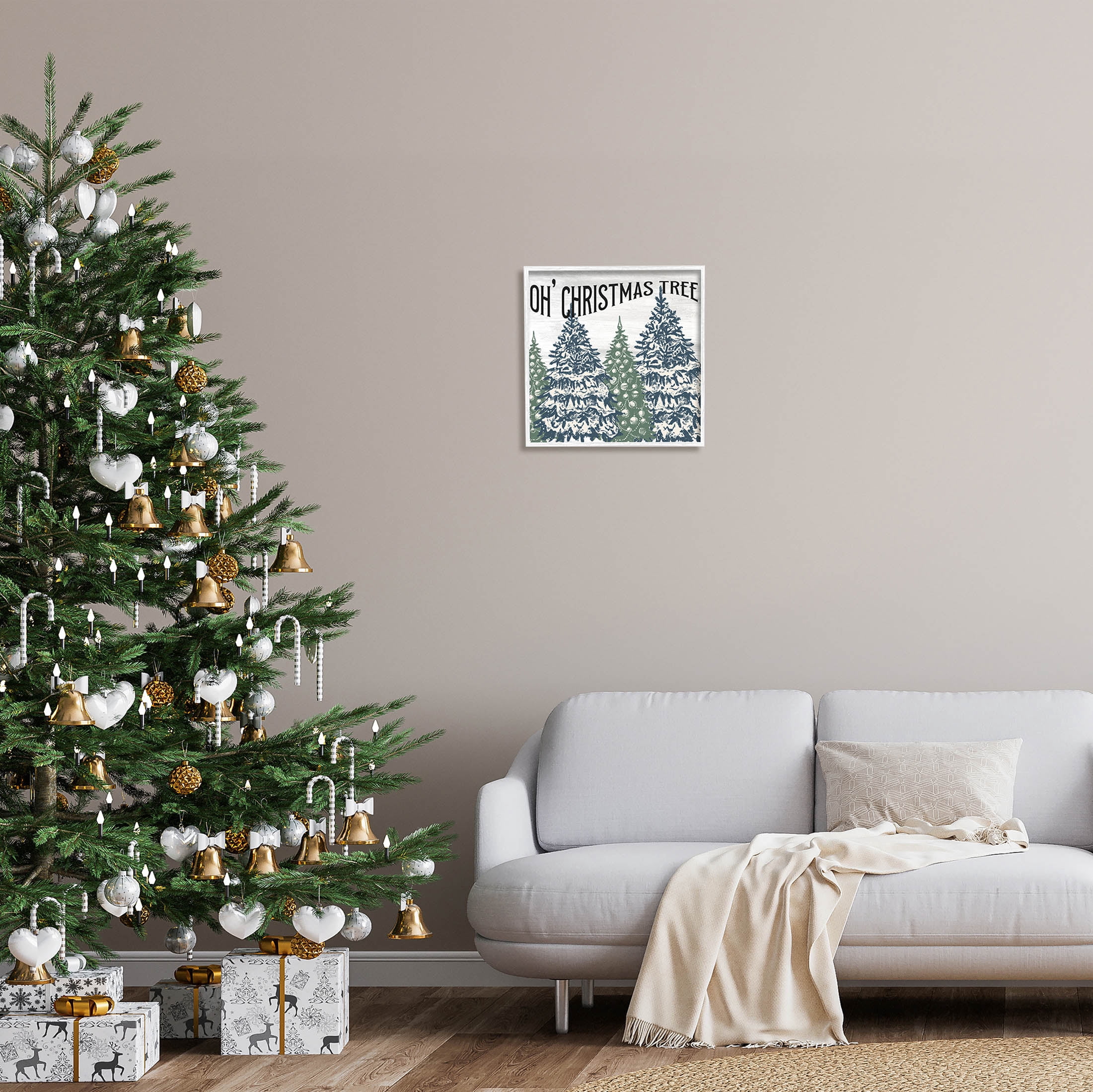 Stupell Industries Oh Christmas Tree Vintage Graphic Art White Framed Art Print Wall Art, Design by Kim Allen