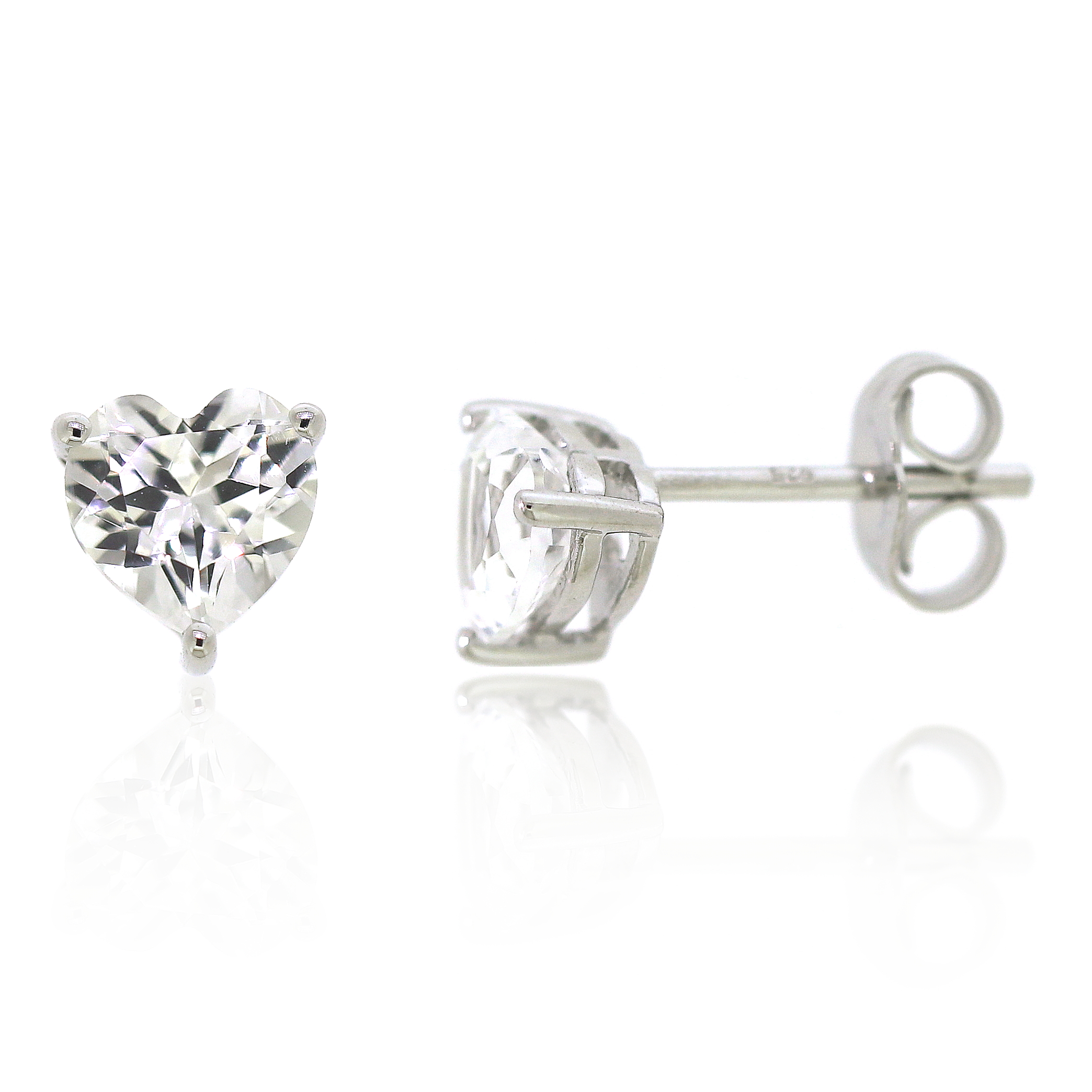 Brilliance 925 Sterling Silver Classic Created White Sapphire Heart Solitaire Stud Earrings