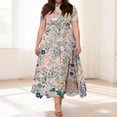 thumbnail image 2 of LWavelet Women's Plus Size Vintage Floral Maxi Dress Short Sleeve Tie Waist Casual Retro Boho Dress with Pockets Pink 5XL, 2 of 7