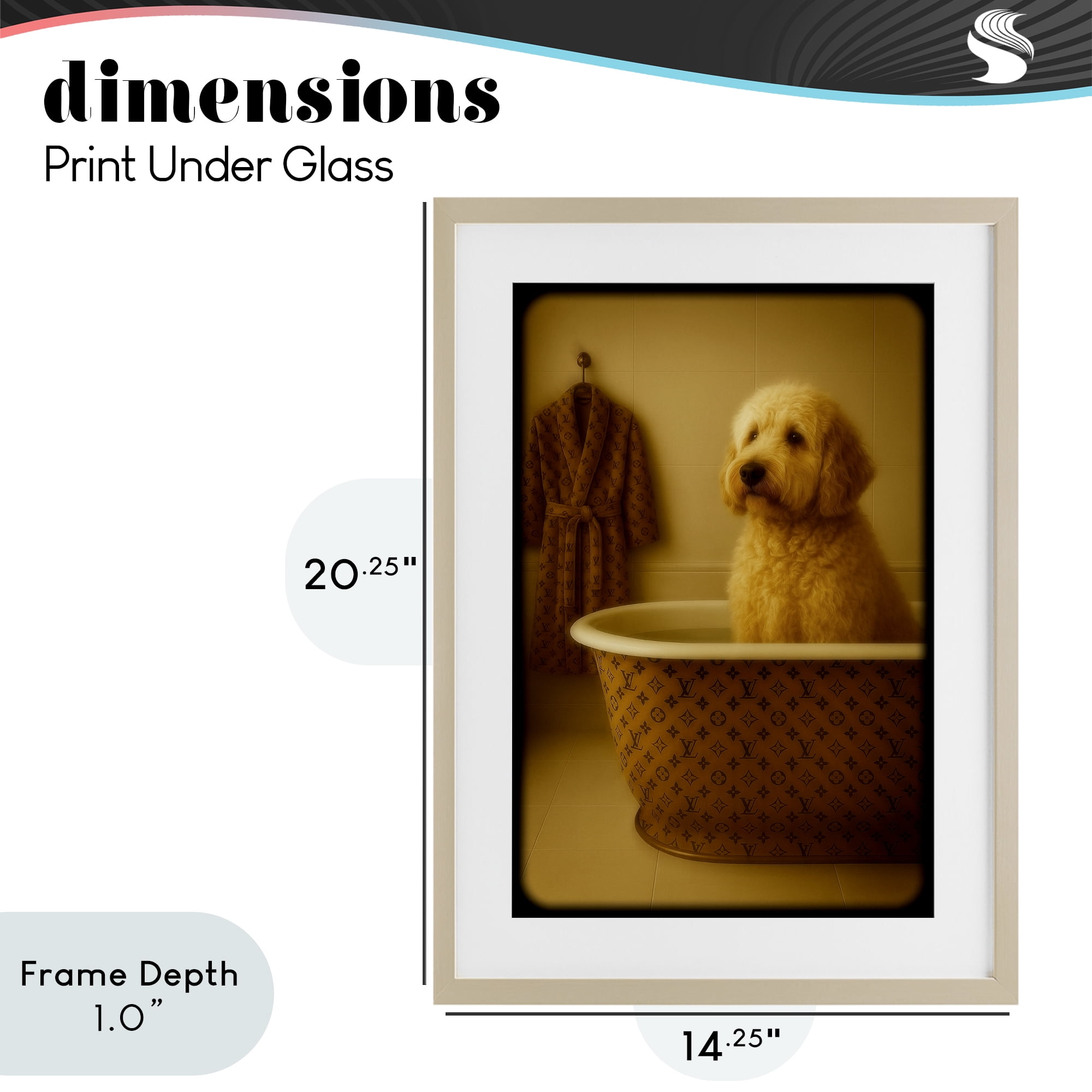 Stupell Industries Couture Dog in Luxury Tub Birch Framed Print Under Glass, design by Grotto Studios