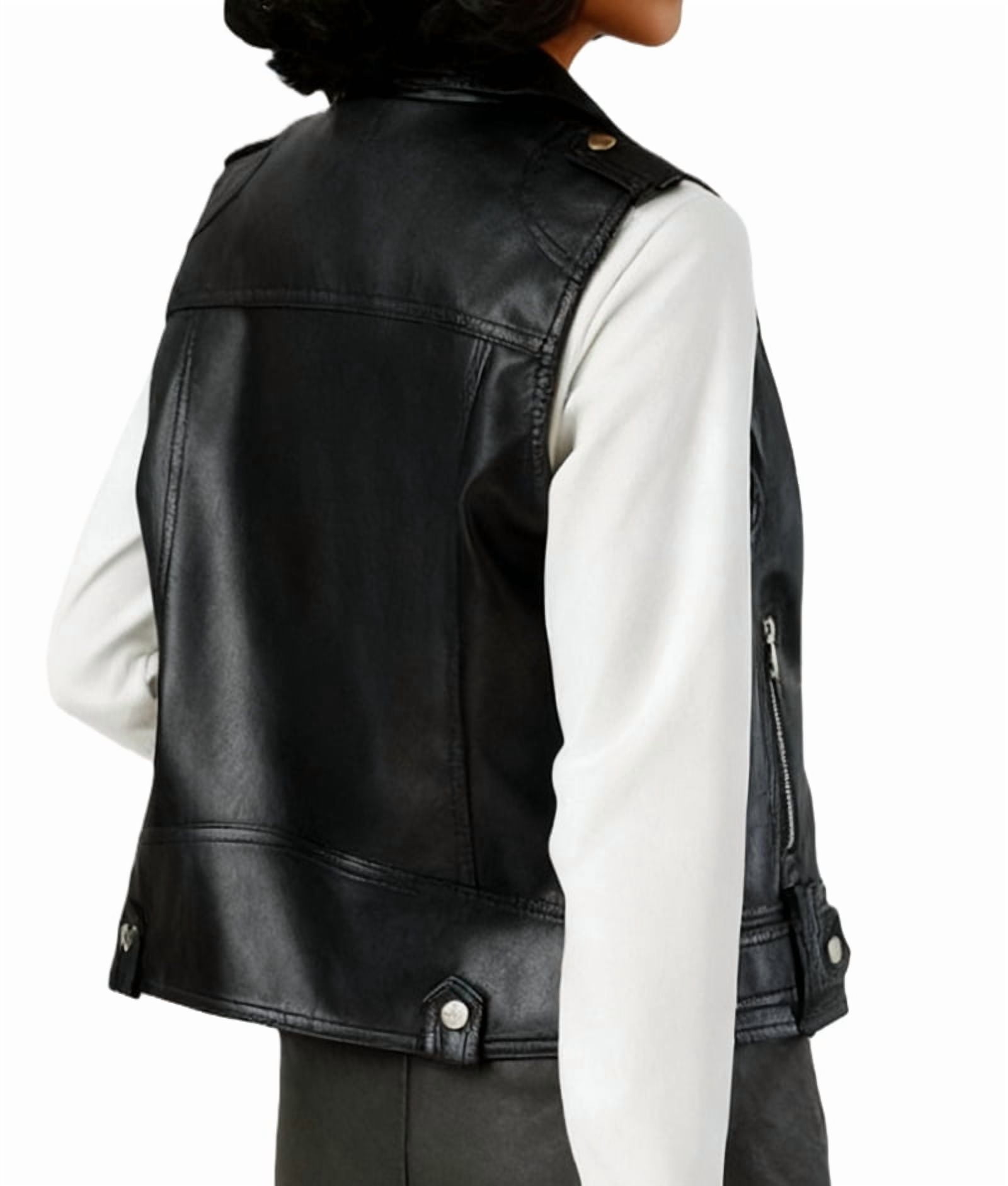 Faux Leather Vest for Women Lapel Sleeveless Moto Slim Fit PU Motorcycle Biker Waistcoat Black M